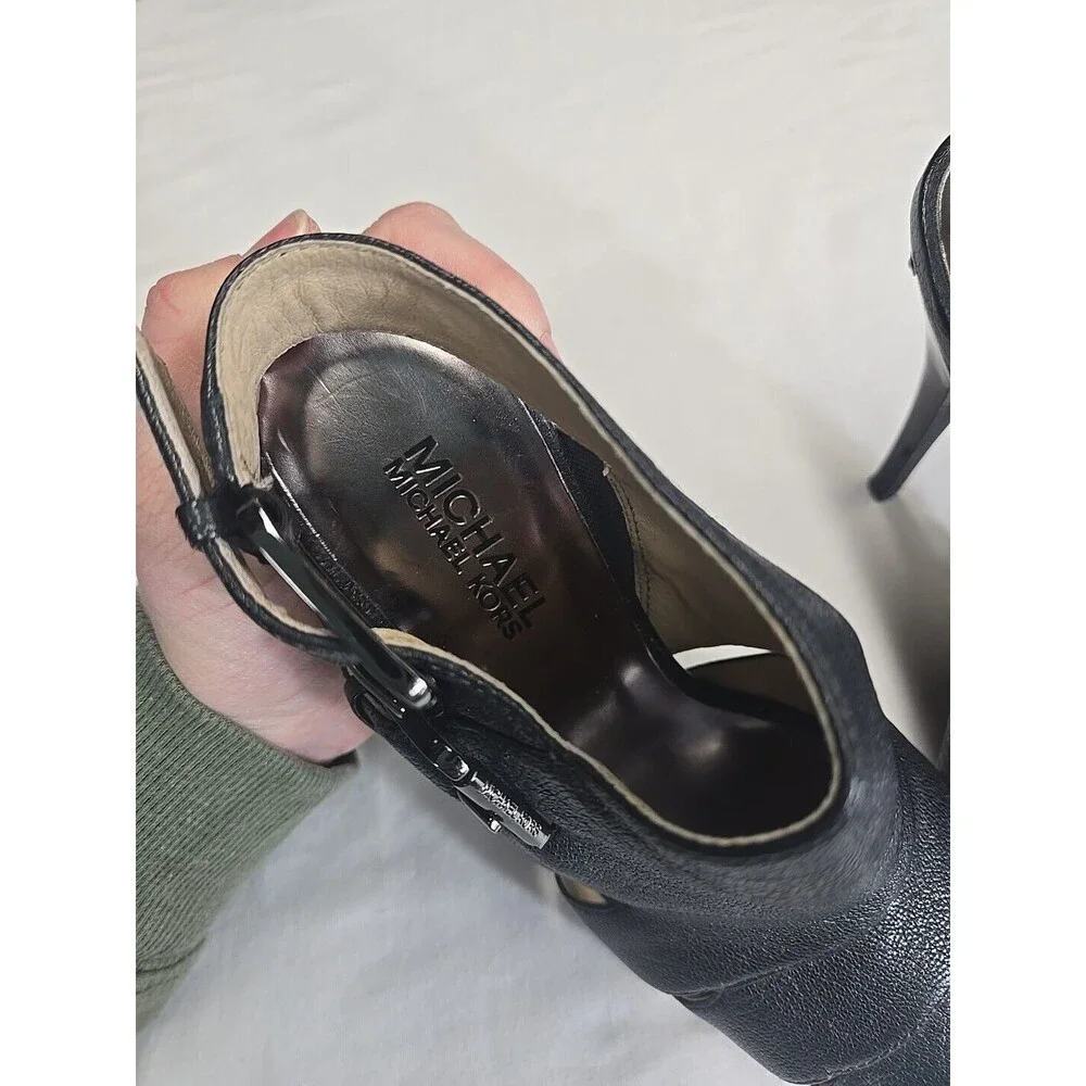 Michael Kors CHARCOAL‎ SOFT METALLIC LEATHER Open Toe Stiletto Heel Women's 6 M